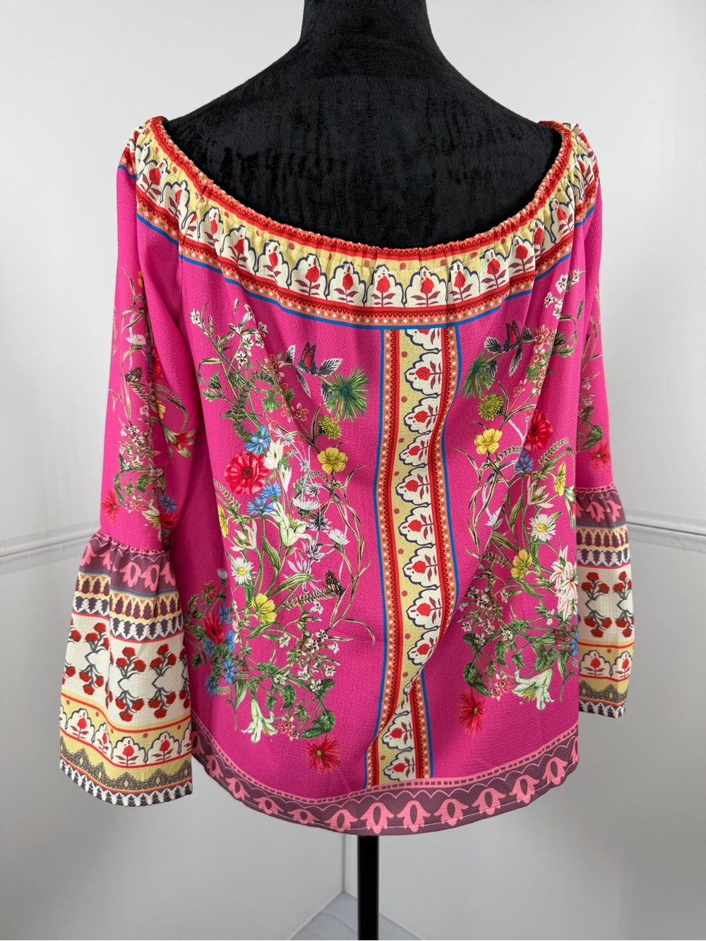 Umgee Pink Floral Boho Off Shoulder Tassel Peasant Blouse Top Size Small - Picture 3 of 6